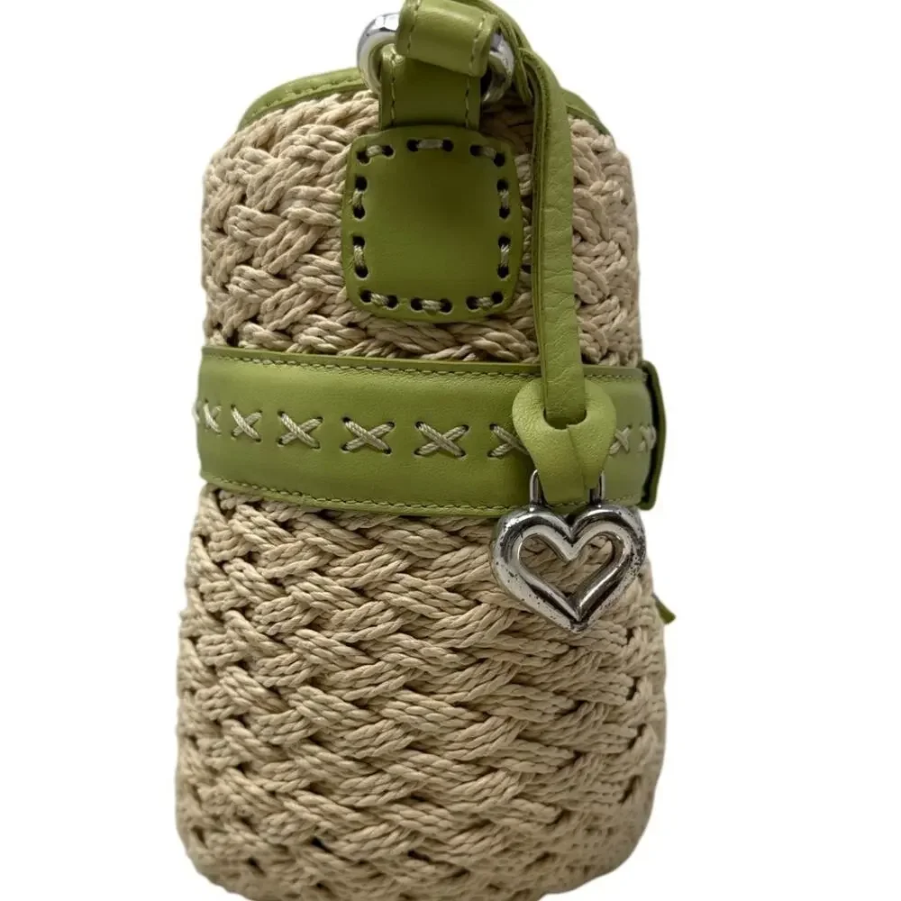 Brighton Ellery Lime Straw Crossbody Bag Heart Charm H70501 w Box